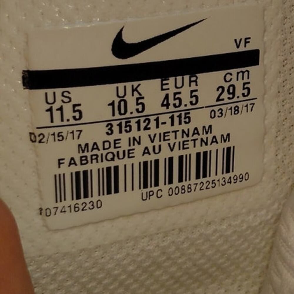 Nike Air Force 1 Mens Pre-owned High Top Triple White Sneakers - sz. 11 1/2 - Picture 7 of 7